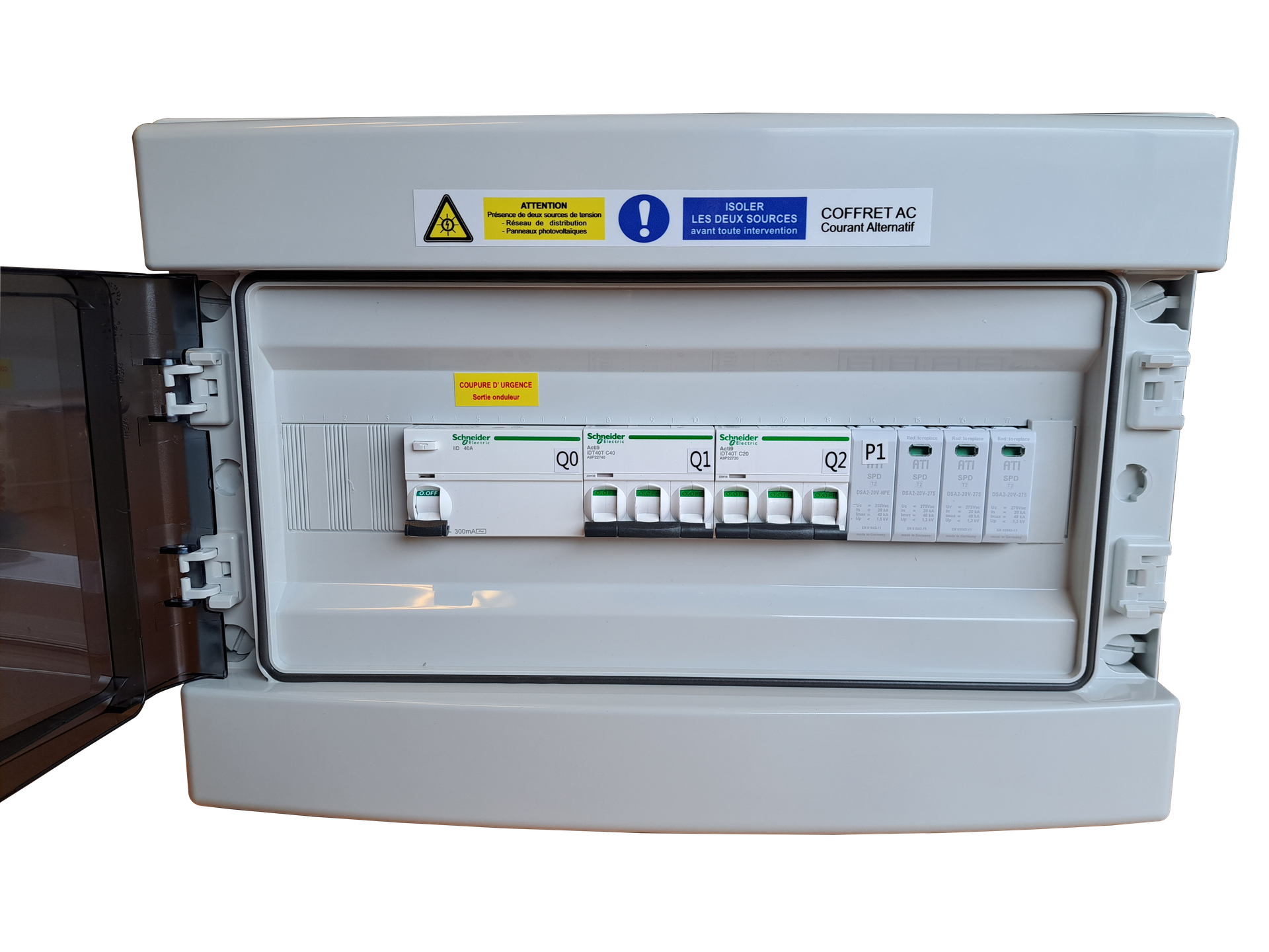 Coffret AC triphasé, onduleur réseau jusqu'à 25kVA, CTACTT 40-300mA Type AC + 4X16U1000 R2V