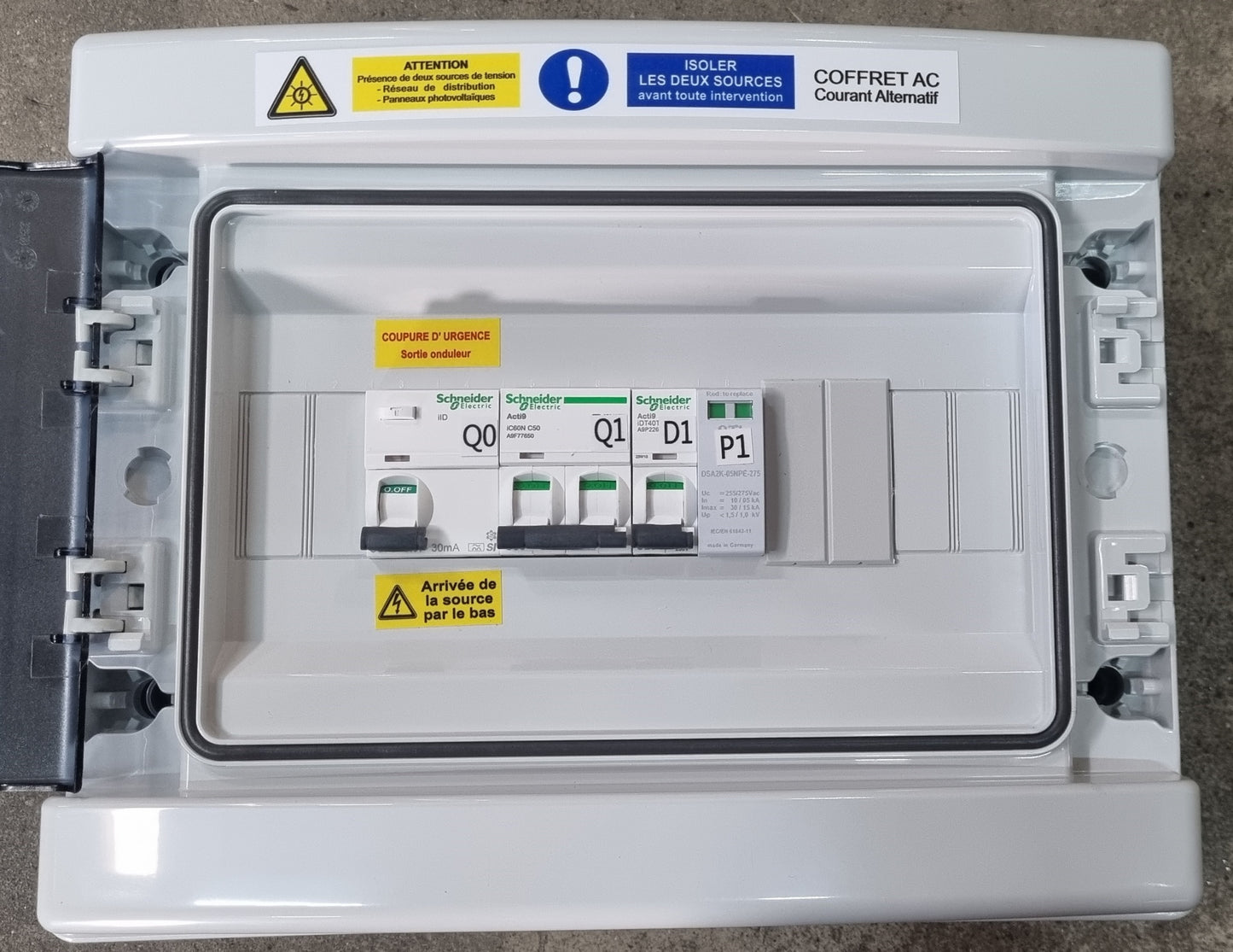 Coffret AC monophasé, onduleur réseau jusqu'à 9kVA, CTAC 50-30mA Type ASI