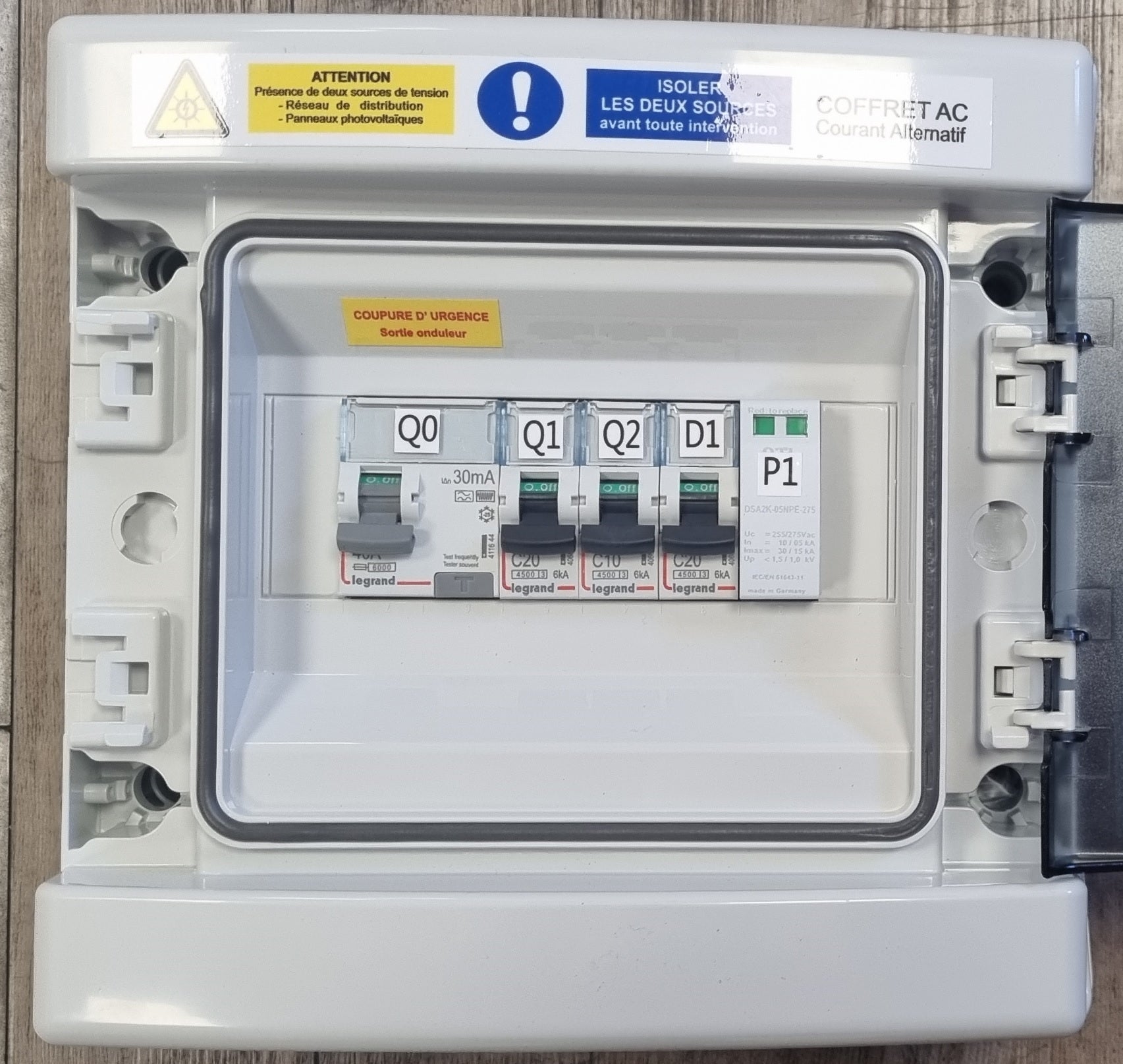 Coffret AC monophasé APS, jusqu'à 3kWc, Système CTAC 20-30mA Type F + Alim ECU