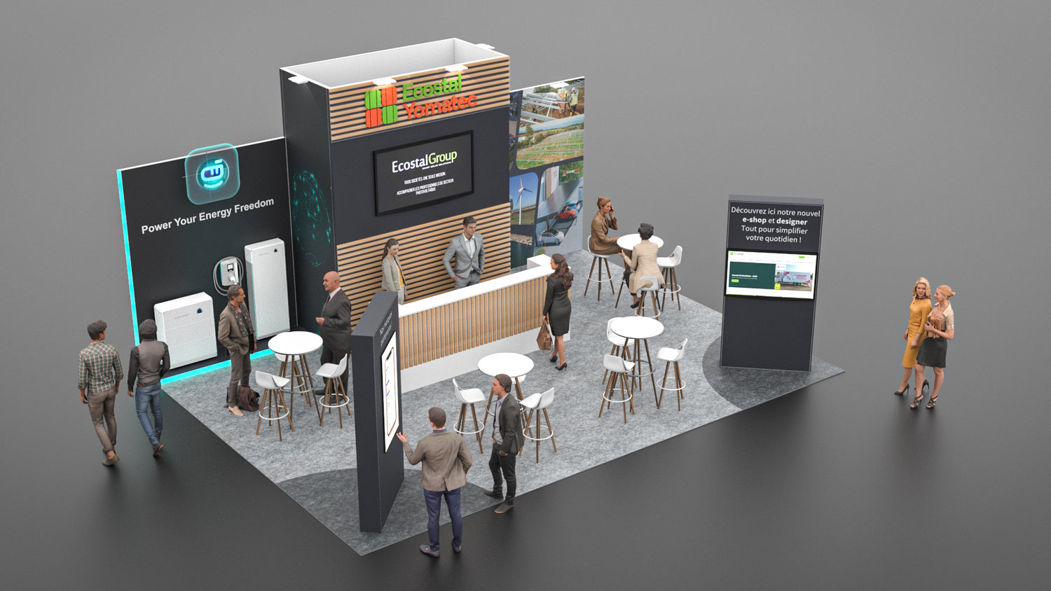 Espace Sigenergy et totem e-shop du stand Ecostal Yomatec, salon Solar & Storage Live Paris 2026