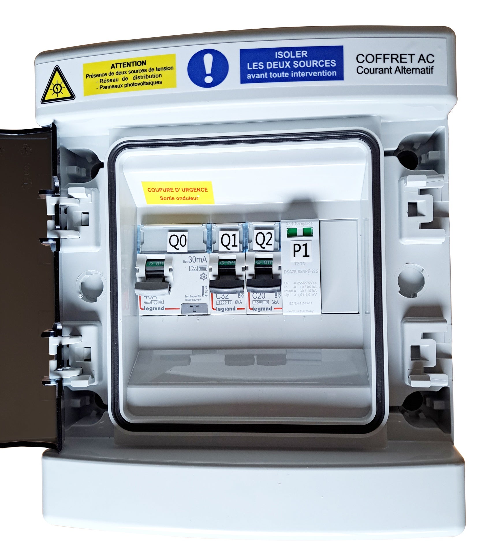 Coffret AC monophasé, onduleur réseau jusqu'à 6kVA, CTAC 32-30mA Type F