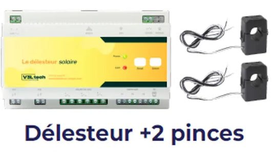 Le Délesteur Solaire
Compatible monophasé 
( Avec 2 pinces ampèremétrique 100A 50mA )
