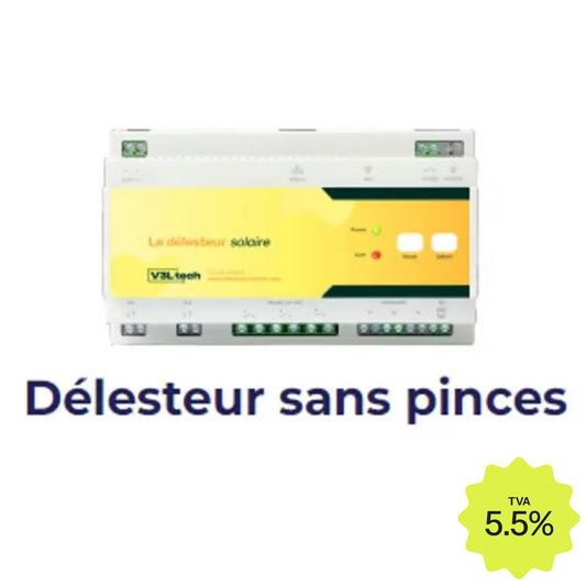 Le Délesteur Solaire
Compatible monophasé et triphasé
( Par liaison filaire au Linky . Sans pince Ampèremétrique 100A 50mA )
